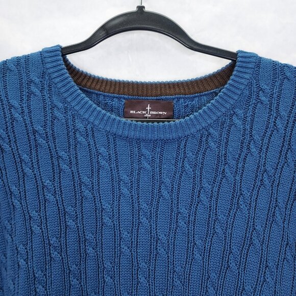 Black Brown 1826 Sweater Men’s 2XL Federal Blue V-Neck Cotton Cable-Knit Cotton - Picture 3 of 12